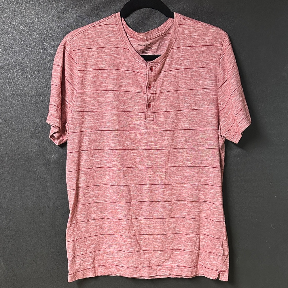 Banana Republic Red Striped Short Sleeve Henley